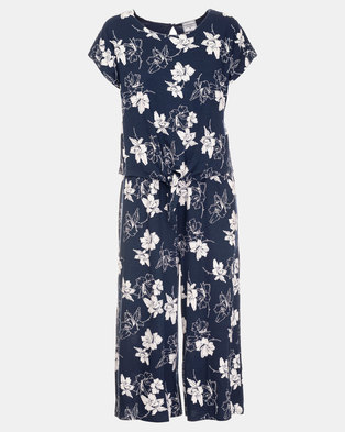 Photo of Contempo Floral Cropped Jumpsuit Navy