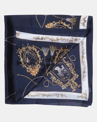 Photo of Queenspark Navy/Colour Tassel & Scroll Printed Satin Scarf