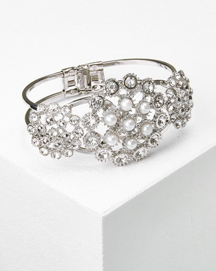 Photo of Queenspark Filigree Pearl/Diamante Bracelet Silver