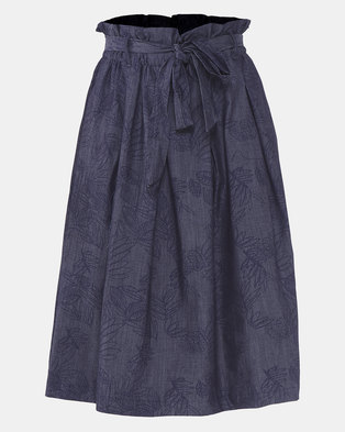 Photo of Utopia Denim Pleated Flare Blue Floral Skirt Print