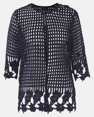 Photo of Queenspark Border Design Lace Woven Jacket Navy