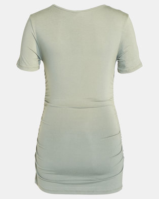 Photo of Cherry Melon Round Neck Top With Side Detail Short Sleeve Fatigue Green