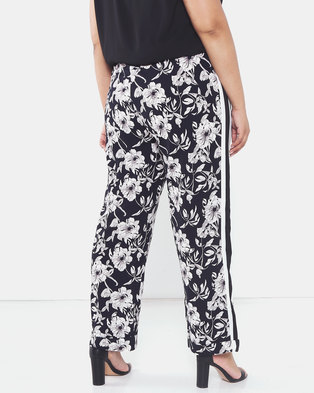 Photo of Brave Soul Plus Size Flower Printed Wide Leg Trousers Navy