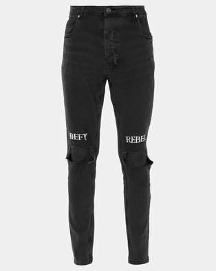 Photo of Brave Soul Skinny Fit Denim Jean With Rip And Embroidery Charcoal Wash
