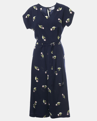 Photo of Contempo Printed Cropped Jumpsuit Navy