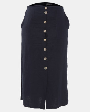 Photo of Utopia Plus Linen Button Through Skirt Blue/Stone