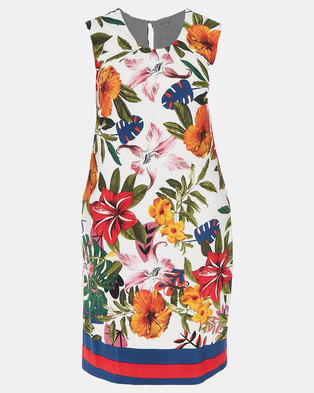 Photo of Queenspark Plus Collection Border Floral Printed Knit Dress Multi