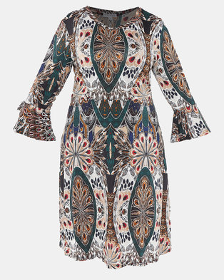 Photo of Queenspark Plus Collection Feather Botanical Printed Knit Dress Multi Photo of Queenspark Plus Collection Feather Botanical Printed Knit Dress Multi