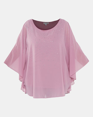 Photo of Queenspark Plus Collection Hi Low Woven Beaded Glamour Layered Blouse Lilac