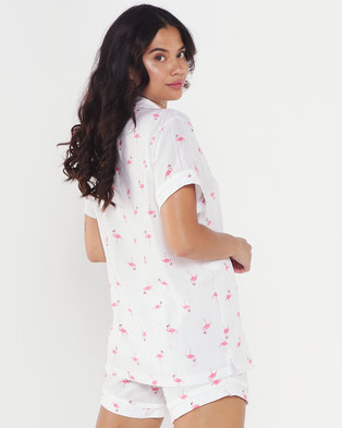 Photo of Lila Rose Flamingo Print Short Sleeve Short Set White