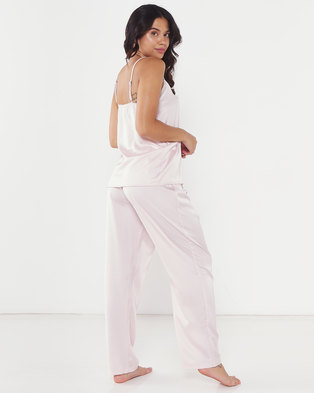 Photo of Lila Rose Faux Silk Woven Cami Long Pant PJ Set Blush