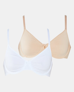 Photo of Playtex Cotton 2 Pack Moulded Underwire Bra Beige & White
