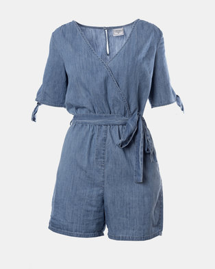 Photo of Contempo Generation Denim Playsuit With Tie Sleeves Blue