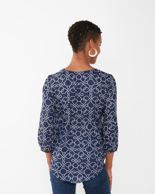 Photo of Queenspark Chain Border Woven Blouse Blue