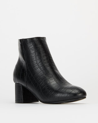 Photo of New Look Croc Block Heel Ankle Boots Black