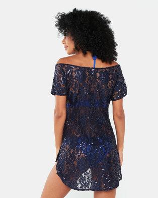 Photo of Sissy Boy Crochet Lace with Sequins Cover Up Blue