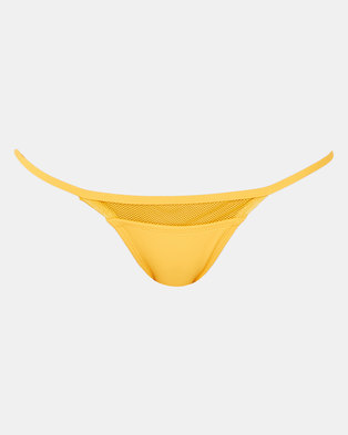 Photo of Sissy Boy Ribbed Tanga Bikini Bottom with Mesh Inlay Yellow