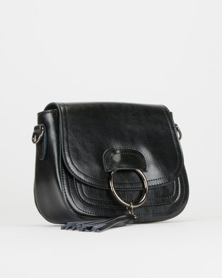 Photo of BELLINI Leather Tasseled Crossbody Bag Black