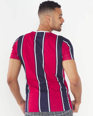 Photo of Brave Soul Vertical Stripe T-Shirt Navy/Red