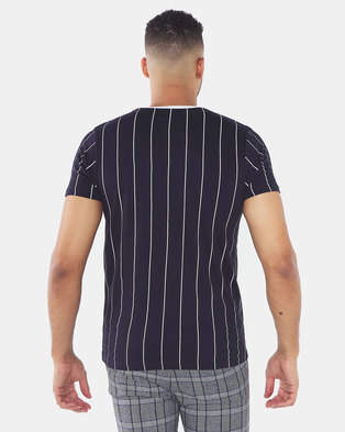Photo of Brave Soul Fine Vertical Stripe T-Shirt Navy