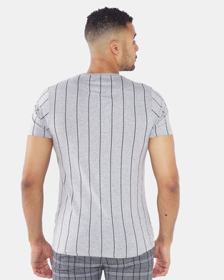 Photo of Brave Soul Fine Vertical Stripe T-Shirt Light Grey