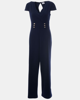 Photo of Contempo Waist Inset Button Jumpsuit Navy