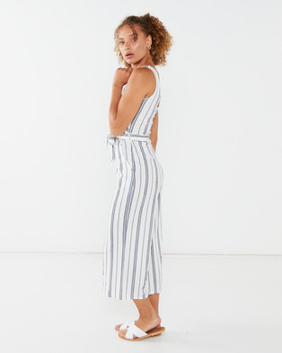 Photo of QUIZ Stripe Culotte Jumpsuit White and Navy