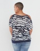 QUIZ Curve Tie Dye Cold Shoulder Top Navy And Cream Photo