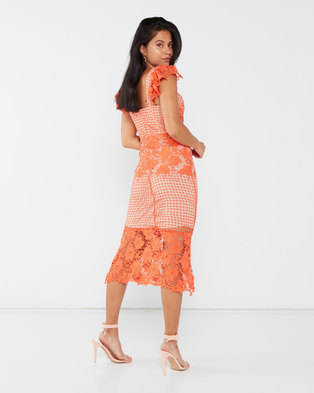 Photo of Liquorish Coral Lace With Contrast Lining Midi Dress Orange