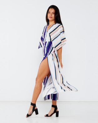 Photo of Liquorish Stripes Asymmetric Midi Dress Multi