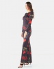 City Goddess London Open Back Long Sleeves Floral Print Maxi Dress Black Photo