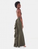 City Goddess London Fishtail Maxi Dress with Open Back and Waterfall Frills Khaki Photo
