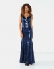 City Goddess London Sequinned Low V Neck Dress Navy Photo