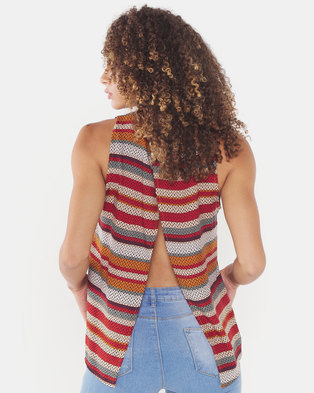 Photo of Legit Split Back Woven Tank Geo Stripe Multi