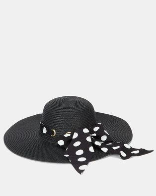 Photo of Queenspark Straw Hat With Spot Scarf Trim Black
