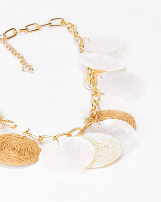 Photo of Queenspark Cream Paper & Straw Disc With Necklace Gold-tone