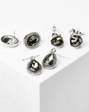 Photo of Queenspark 3 Pack Drop Earring With Clear Charcoal Silver