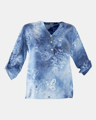 Photo of Queenspark Floral Printed Woven Roll Up Sleeve Shirt Blue