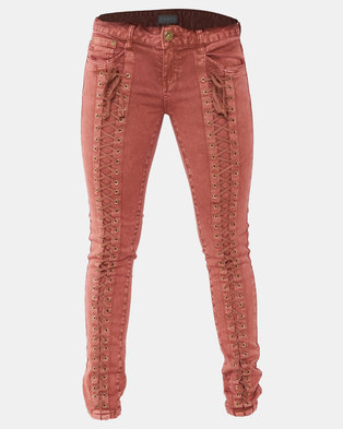 Photo of Utopia Skinny Jeans With Lace Up Detail Rust