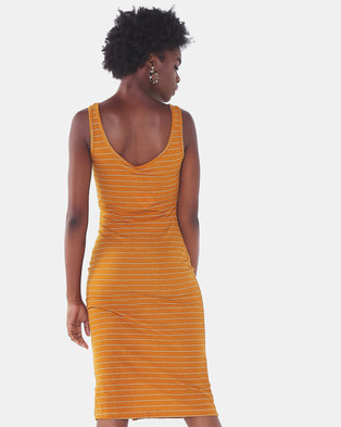 Photo of Legit Curved Side Button Tube Dress Mustard/White