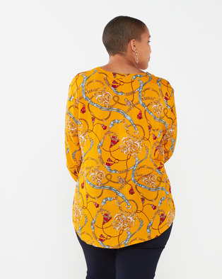 Photo of Queenspark Plus Collection Chain Printed Woven Blouse Mustard