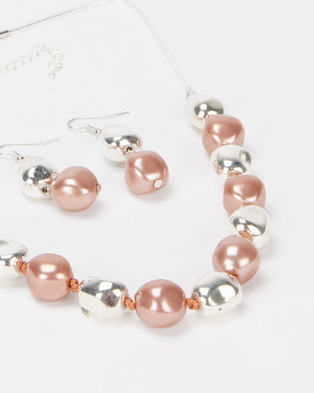 Photo of Queenspark 2PK Rose Gold and Silver Stones with Earrings Set Pink