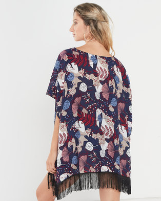 Photo of Joy Collectables Floral Top With Fringe Blue Multi