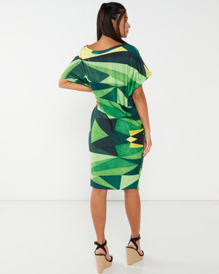 Photo of Michelle Ludek Geo Print Jackie Midi Dress With Sleeve Detail Green