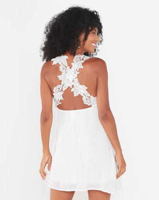 Photo of Royal T Lace Detailed Cross Back Dress White