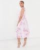 QUIZ Curves Floral Bardot Midi Dress Pink/Lilac Photo