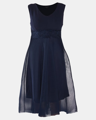 Photo of Queenspark Fancy Glam Fit & Flare Knit Dress Navy