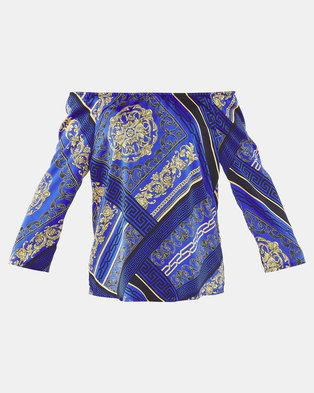 Photo of cathnic By Queenspark cath.nic By Queenspark Chain Printed Kimono Woven Top Cobalt