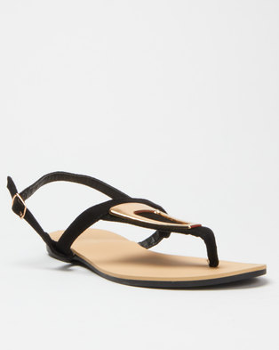 Photo of Legit S19 Thong Flat Sandals with Cut-Out Triangle Metal Black