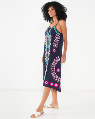 Photo of Allegoria Embroidered Maxi Sleeveless Dress Blue/Purple